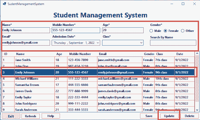 Student Management System in C sharp Windows Forms Update