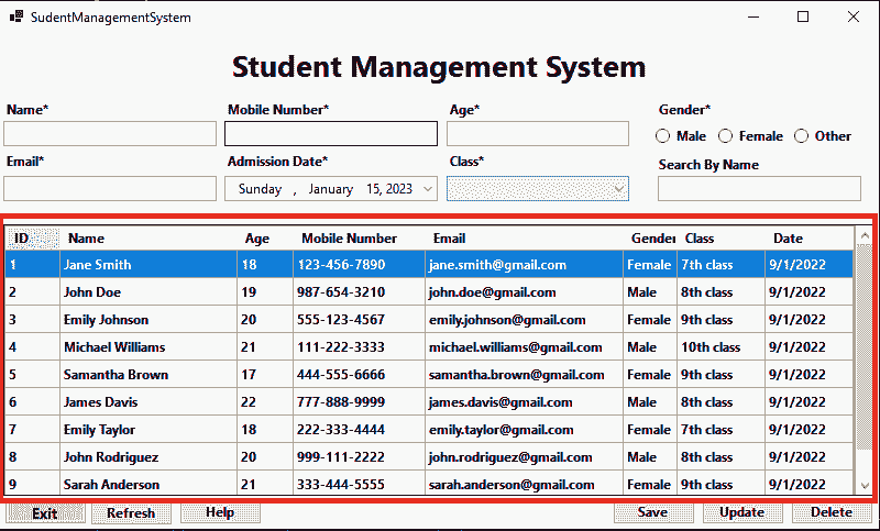 Student Management System in C sharp Windows Forms Show