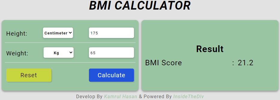 javascript projects bmi calculator
