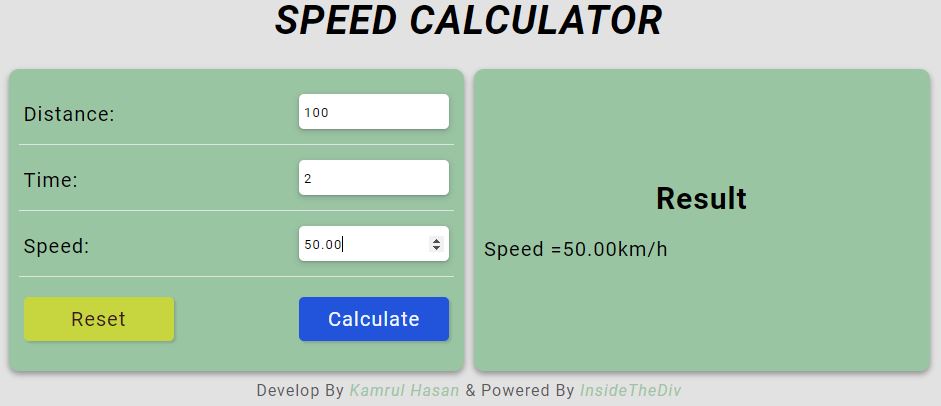 javascript projects speed calculator