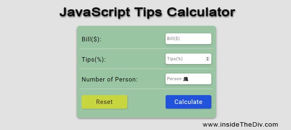 javascript projects tips calculator