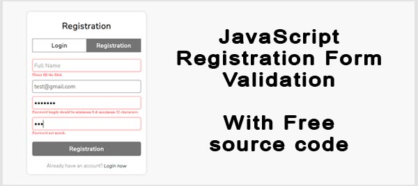 javascript registration form validation example