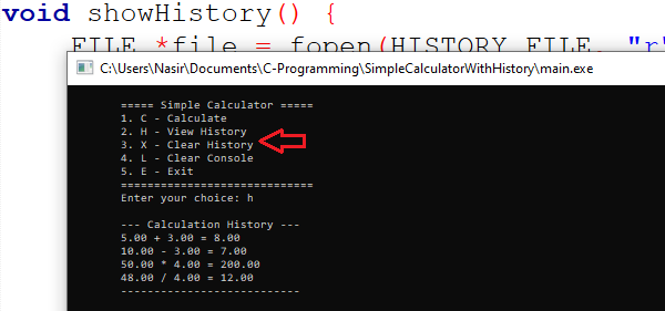 simple calculator with history