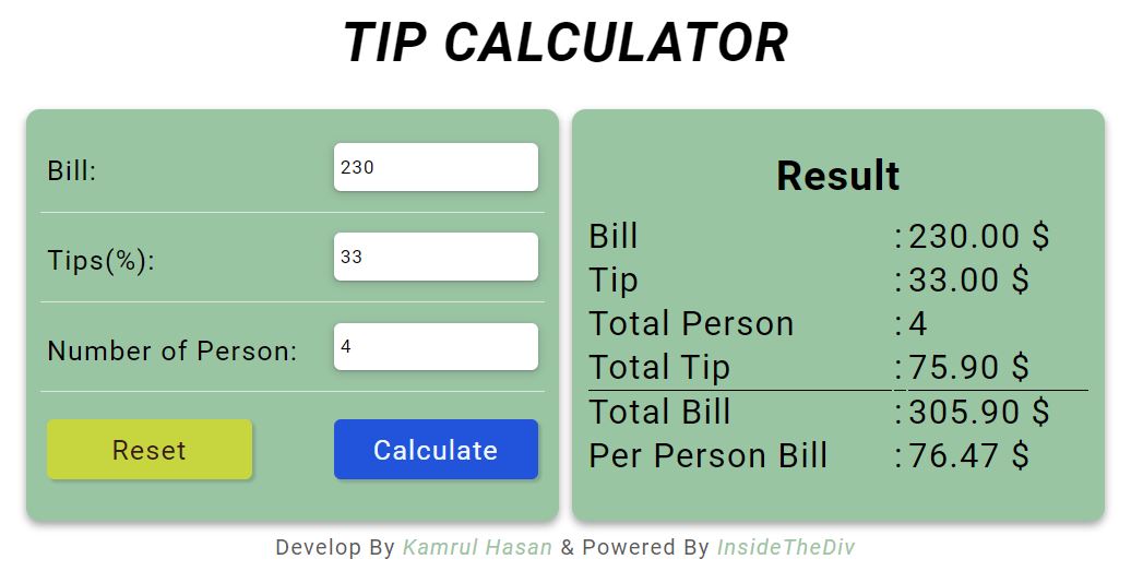 javascript project tip calculator